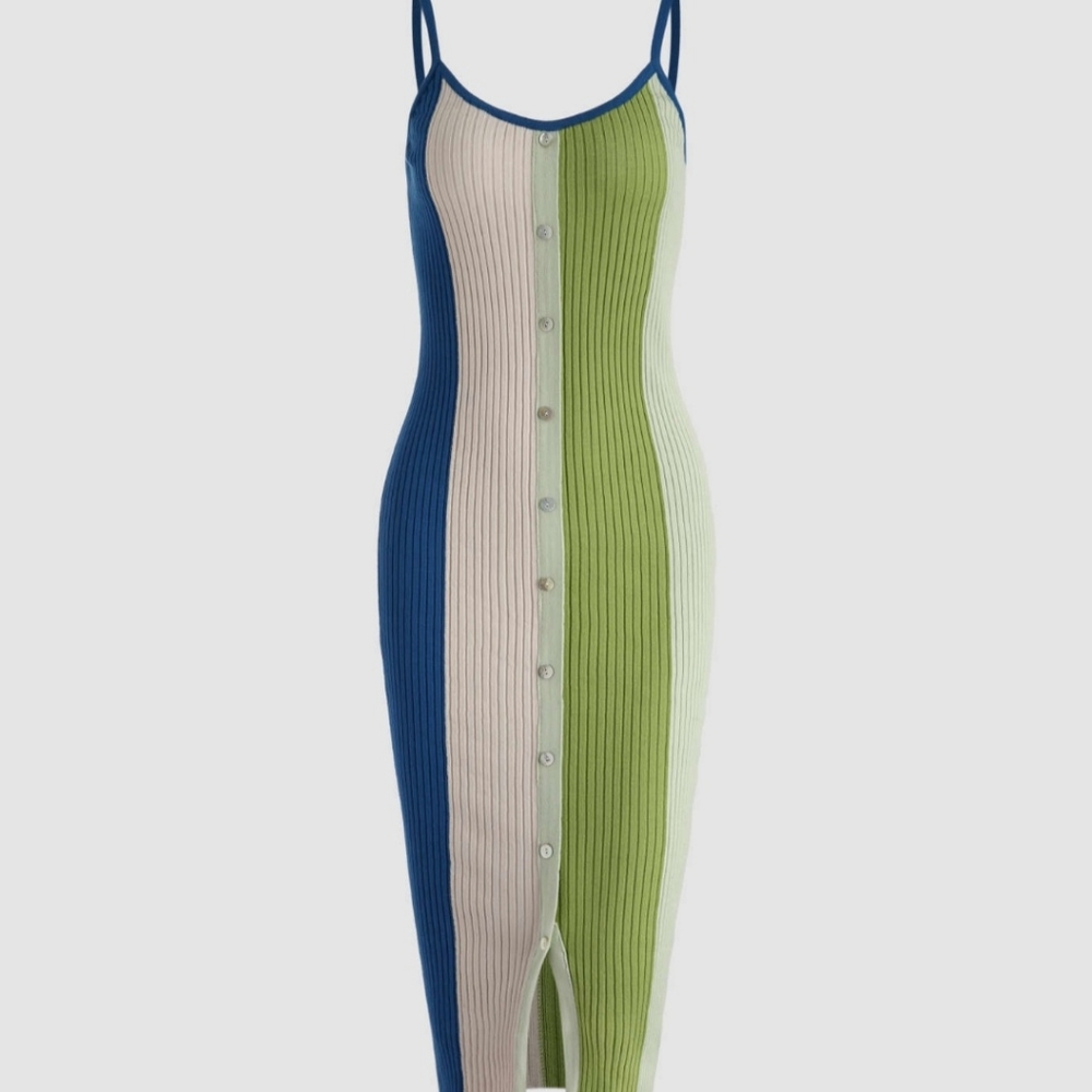 Ribbed, Colorblocked Midi Dress